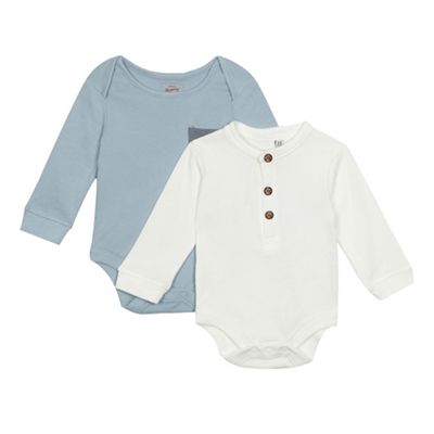 Mantaray Pack of two baby boys' cream and blue bodysuits